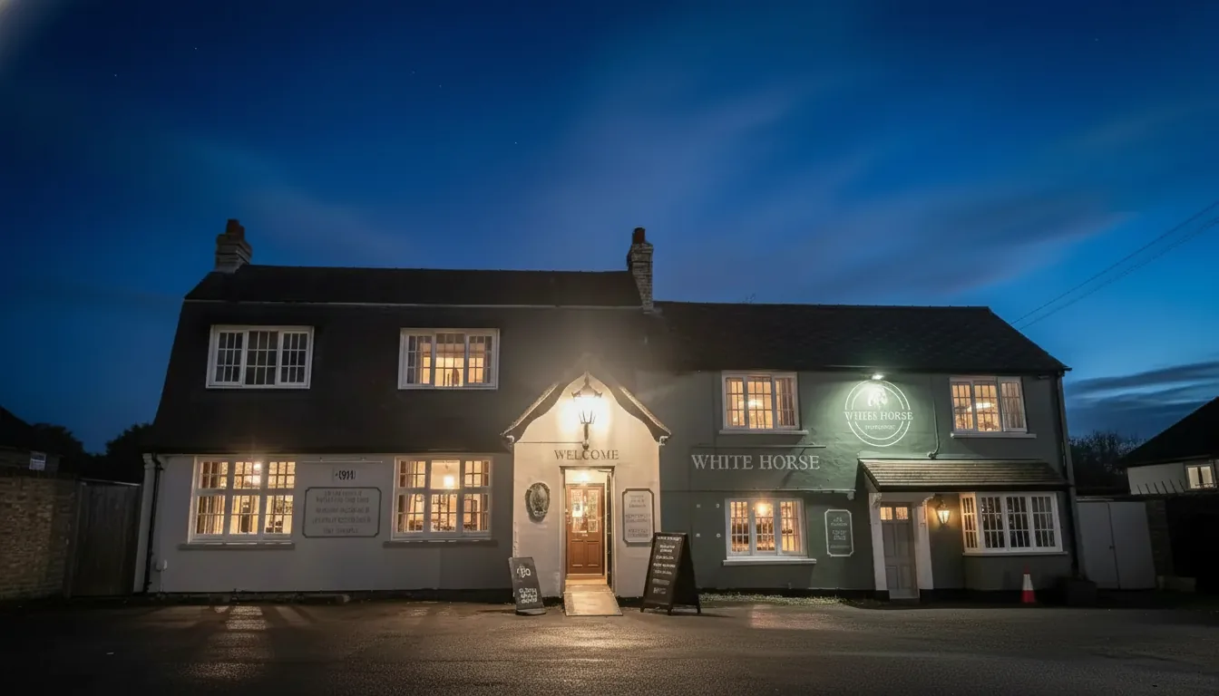 Waterbeach White Horse exterior overlooking the village green.
