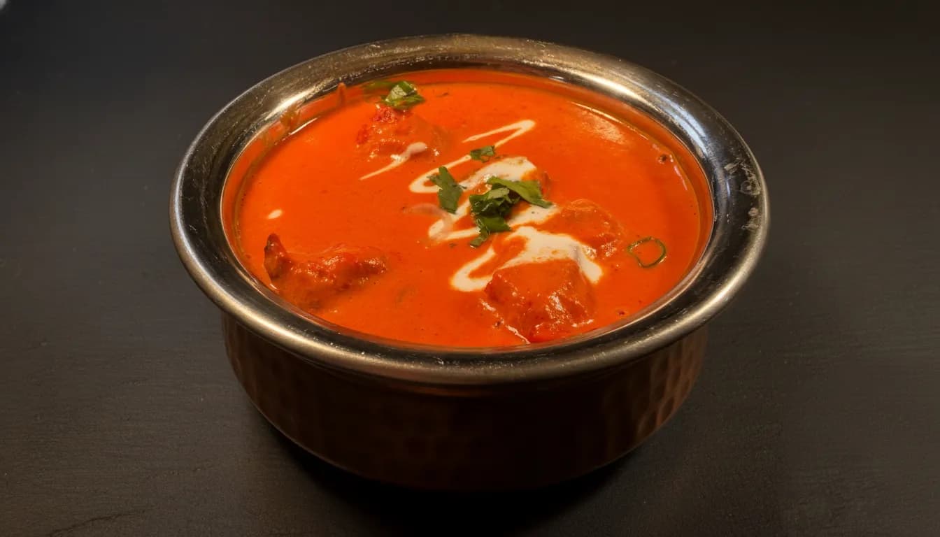Butter chicken finished with cream, fenugreek, and herbs.